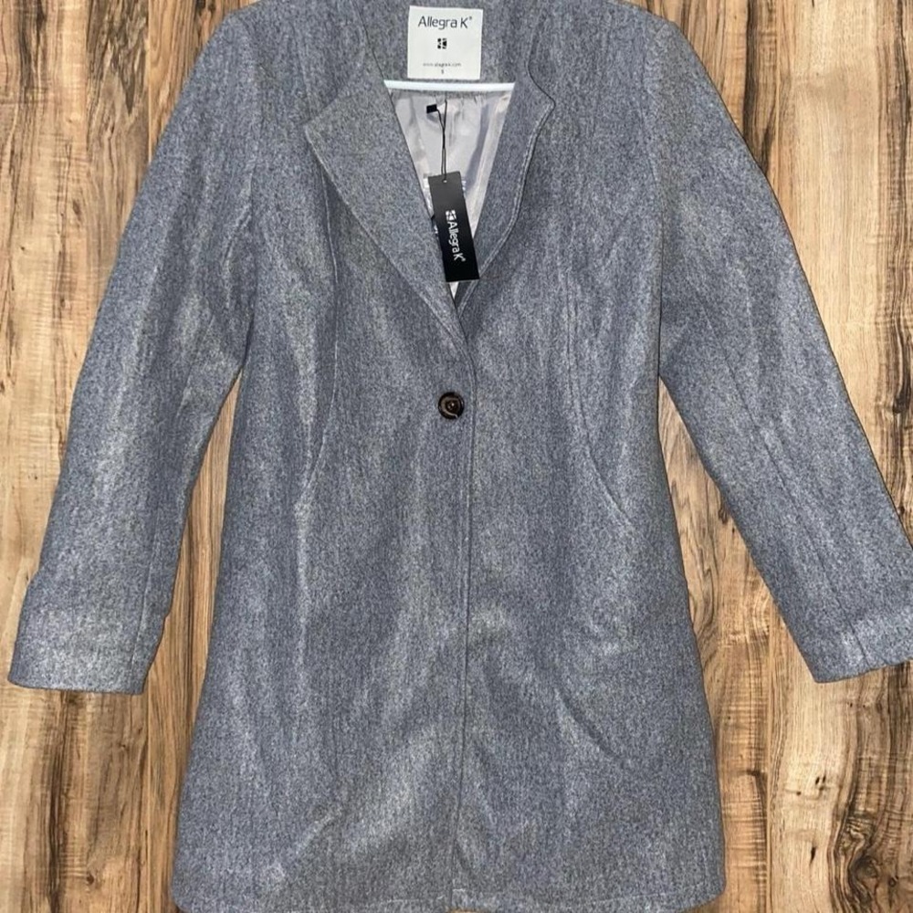 NWT Allegra K Women's Winter Notched Lapel Long Sleeve 1 Button Pea Coat, Small